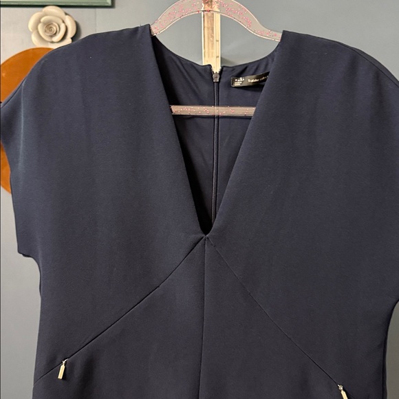 Zara Woman’s  Blue Navy Romper With Front Pockets Zipper Closure V-Neck Size: S - Picture 2 of 5